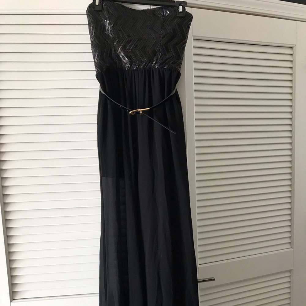 Strapless sheer bottom jumpsuit w/ belt